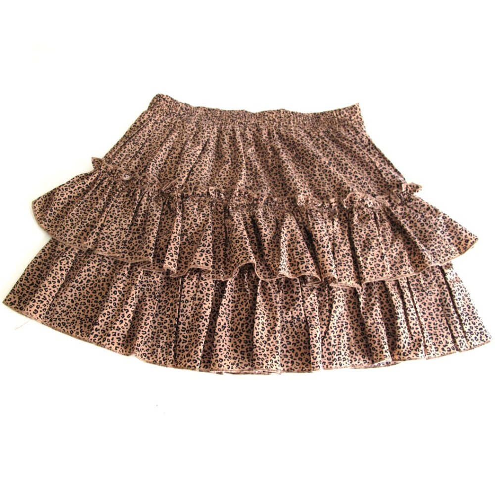 🆕 Short SKIRT with ruffles Size MEDIUM Cheetah print RUNWAY brand elastic waist